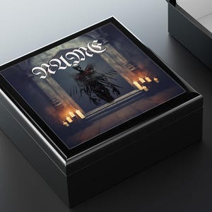 Personalized Gothic Wooden Jewelry Box: Skeleton Art, Custom Name