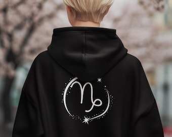 Capricorn Zodiac Symbol Minimalist Hoodie, Astrology Sign Sweatshirt, Celestial Star Circle Unisex Pullover, Horoscope Gift for Capricorn