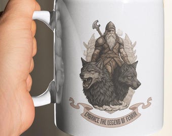 Odin & Fenrir mug, Viking mug with wolves, norse mythology, vikings lovers gift