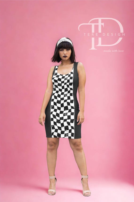 Checkered Bodycon Dress: Retro Racerback Skater Style