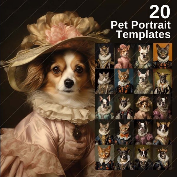 Pet Portrait Templates, Royal Pet Portrait, Renaissance Pet Portraits, Fine Art Oil Painting, Digital Templates
