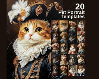 Pet Portrait Templates, Royal Pet Portrait, Templates, Renaissance Pet Portraits, Fine Art Oil Painting, Digital Templates