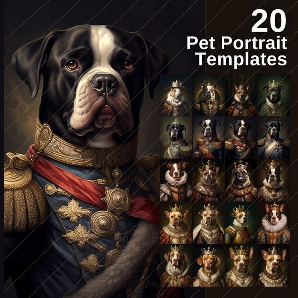 Pet Portrait Templates, Royal Pet Portrait, Renaissance Pet Portraits, Fine Art Oil Painting, Digital Templates