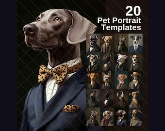 Plantillas para retratos de mascotas, retratos de mascotas de la realeza, plantillas, retratos de mascotas renacentistas, pintura al óleo de bellas artes, plantillas digitales