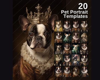 Plantillas para retratos de mascotas, retratos de mascotas de la realeza, plantillas, retratos de mascotas renacentistas, pintura al óleo de bellas artes, plantillas digitales