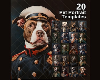 Plantillas para retratos de mascotas, retratos de mascotas de la realeza, plantillas, retratos de mascotas renacentistas, pintura al óleo de bellas artes, plantillas digitales