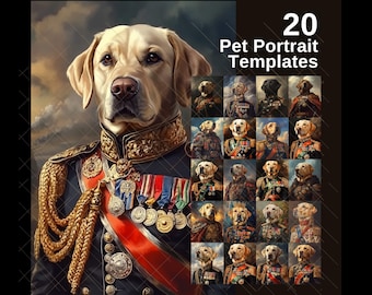 Plantillas de retratos de mascotas, plantillas de retratos de mascotas de la realeza, plantillas de retratos de mascotas renacentistas, plantillas digitales de mascotas