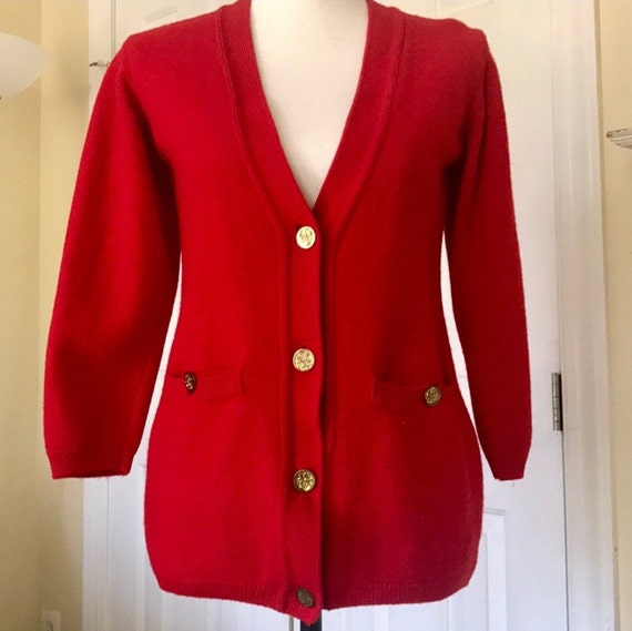 Dana Buchman Size 14 Red Acrylic Blend Button Up Collared Front Pocket  Jacket — Labels Resale Boutique