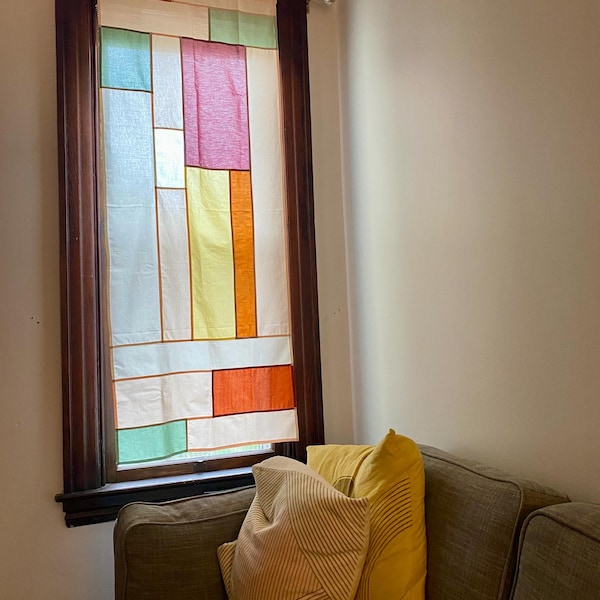 Cortina Pojagi con vitrales inspirados en la luz otoñal (tamaño personalizado)