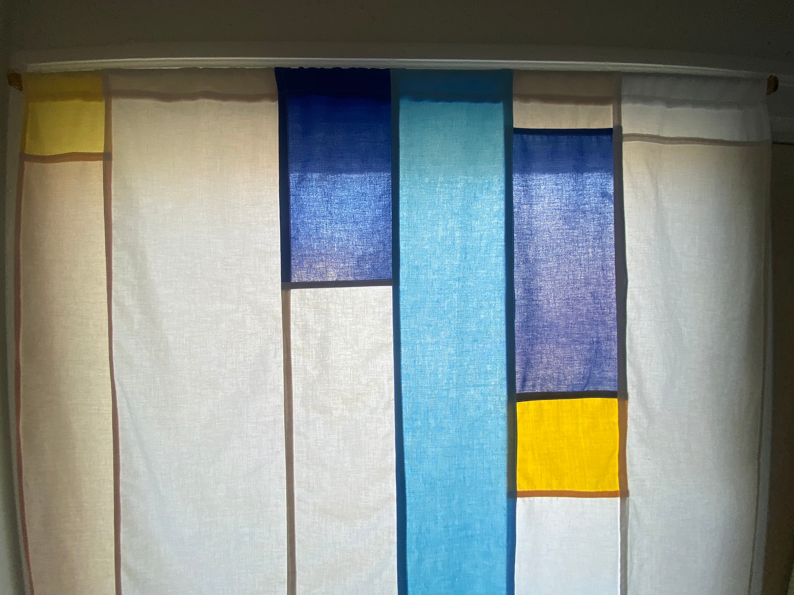 Blue & Yellow Stained Glass-inspired Pojagi Window Shade (custom