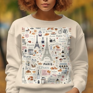 Paris France Themed Sweatshirt, Eiffel Tower Coffee Bakery Design, Cozy and Stylish Sweatshirt, Perfect Gift for Travel Lovers