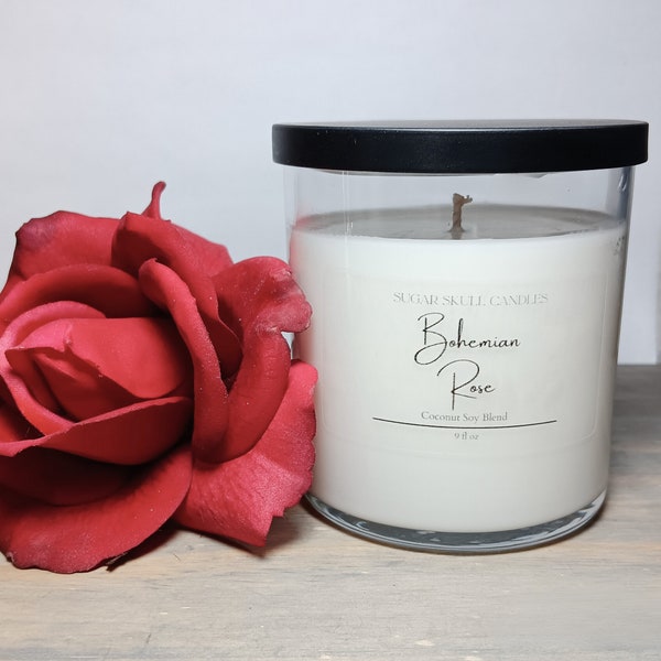 CRIMSON Rose, Rose Scented, Coconut Soy Wax, Romantic Candle, Cotton Wick, Floral Scent, Spa Candle, Rose Perfume, Recycled Packaging