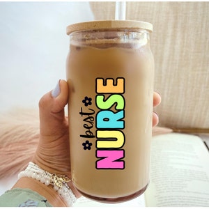 Cute Nurse Iced Coffee Cup, Beer Can Glass with Lid and Straw, Best Nurse Gift, Nurse Appreciation Week, RN Coffee Cup, Registered Nurse Cup