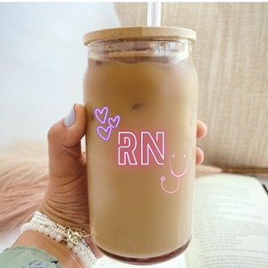 Neon Nurse Iced Coffee Cup, Beer Can Glass with Lid and Straw, Nurse Appreciation Gift, Registered Nurse Gift, Nursing Student Gift, RN Cup