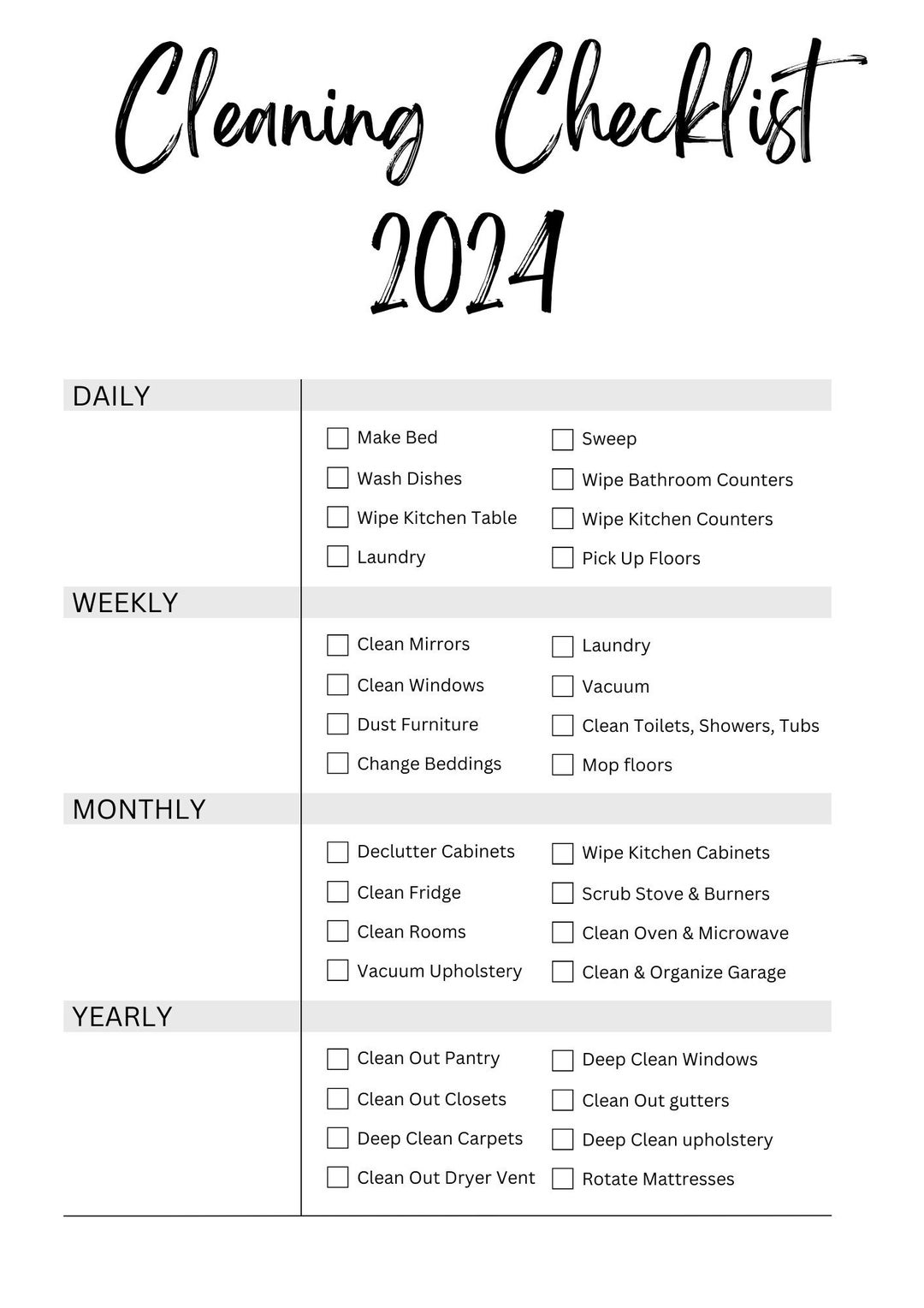 Home Cleaning Checklist 2025 Printable Etsy