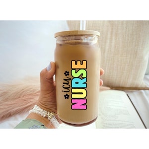 Cute ICU Nurse Iced Coffee Cup, Beer Can Glass with Lid and Straw, Gift for Nurses, Nurse Appreciation Week, Nursing Student Gift, RN cup