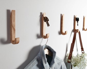 Oak wood Hook Wall Mount, Wood Wall Storage, Key holder, Decorative Wall Hooks Modern, Home Decor Gift, House Decor, CR6, made in Germany