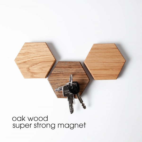 Wooden Cube magnet holder oakwood, key rack, hexagon, made in Germany, Craman