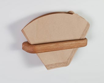 Drewniany uchwyt na filtr do kawy, solidny dębowy stojak do kuchni, minimalistyczny organizer na filtry do kawy – montaż na ścianie bez wiercenia, naturalny wystrój kuchni