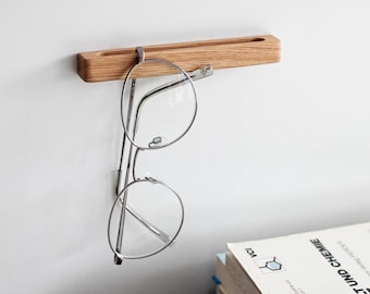Wooden reading Glasses Holder Wall mounted- Solid Oak Eyeglass Organizer, Minimalist Bedside Glasses Stand, Office, Craman Germany