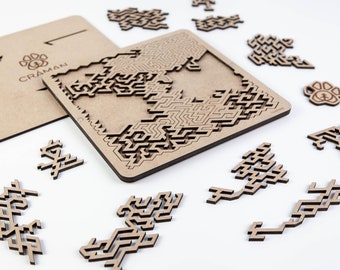 Custom fractal wood jigsaw puzzle 1 - best gift personalized, Unique IQ Brain Game, antistress, made in Germany