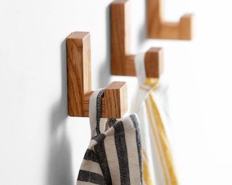 Self-Adhesive Oak Wall Hook – Square Geometric Wooden Hook, No Drilling, Peel & Stick Towel/Clothes Hook | Kitchen Bathroom Hallway | HSA5