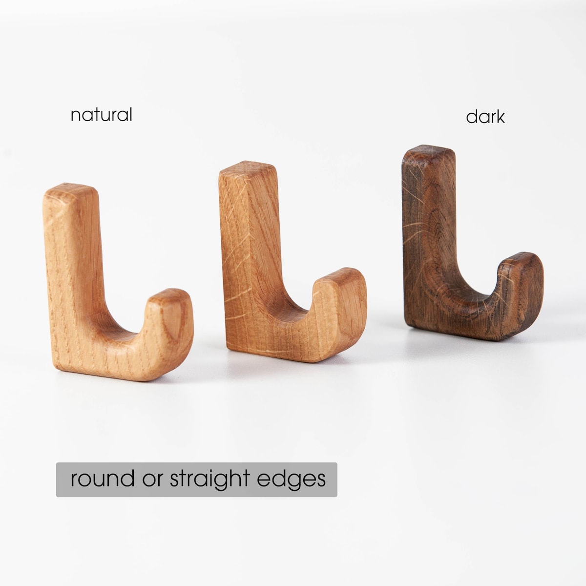 Wooden Self Adhesive Towel Hooks, Dark Wood with Rounded Edges