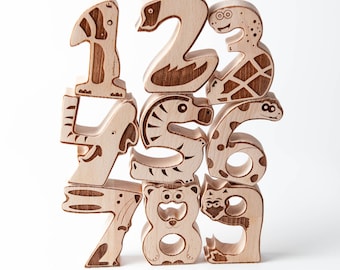 Beech wooden game “ZooDigits”. Balance toy, educational, montessori game, best gift personalized, made in Germany, Craman