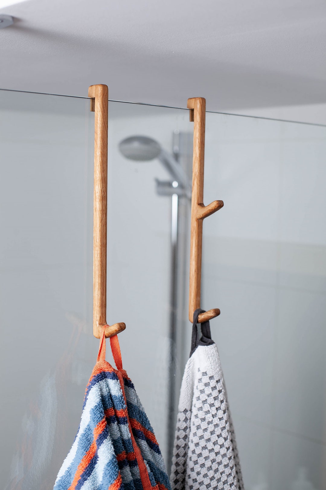Houten handdoekhaken voor douchedeuren, eikenhouten kapstok, moderne douchehaken, woondecoratie cadeau, huisdecoratie, N22 Craman Duitsland - België
