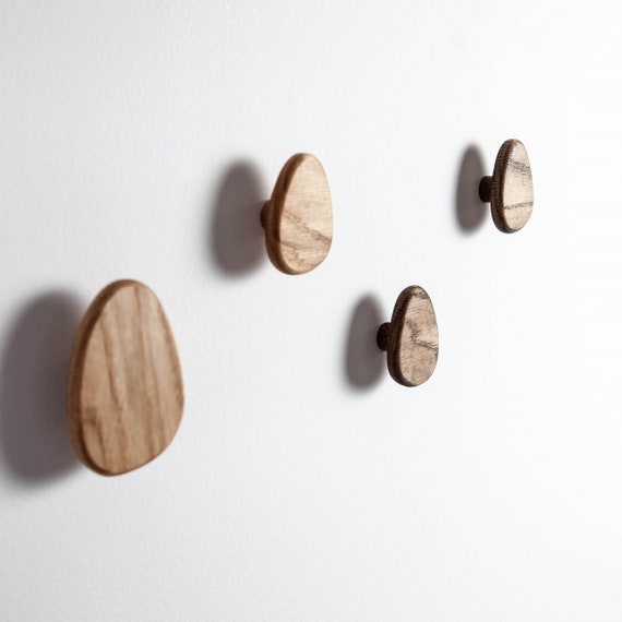 Wooden coat hook for wall, oak modern coat rack wall coat hanger,stone hook wall mount entryway decoration coat hook, N18, Craman Germany