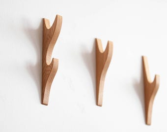 Wooden self adhesive hooks for home decor, ceramic tile, oak coat hook, kitchen hooks, space organization hooks, HSA Craman Germany