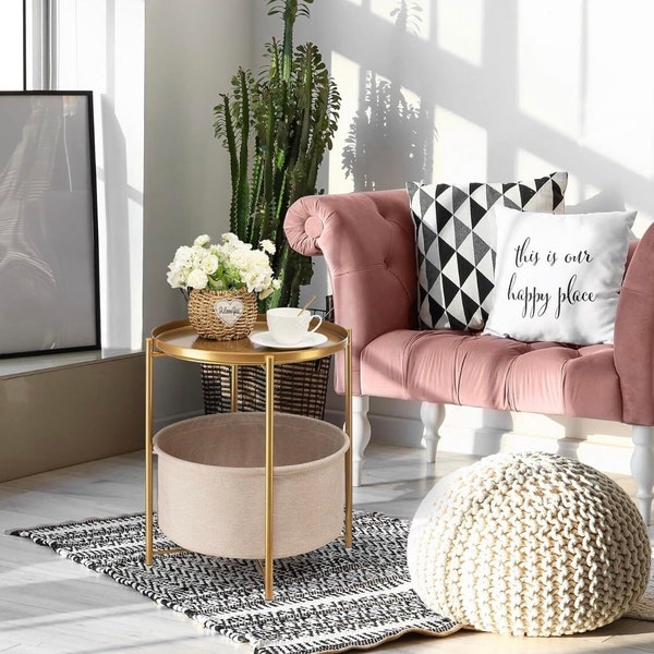 Side Table, Gold, Round Nightstand, Housewarming, Decor, Gifts, Bedroom, Living Room