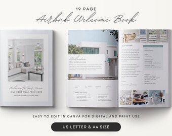 Modello modificabile per libro di benvenuto Airbnb Vrbo per case vacanze, Guida per gli ospiti, Noleggio a breve termine, Bianco, Beige, Guida della casa