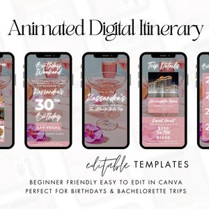 Pink Vacation Girls Trip Itinerary, Birthday Itinerary Template, Bachelorette, Travel Itinerary Planner Miami Birthday, Trip Planner, Invite
