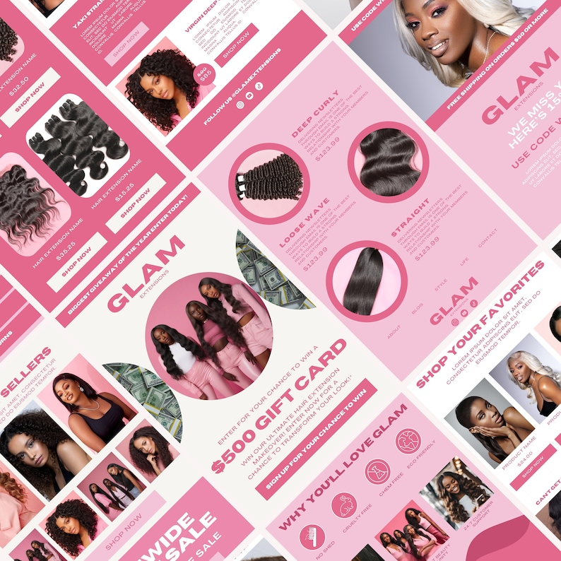 Hair Extensions Makeup Wellness Beauty Ecommerce Email Template | Email Marketing Template | Sale Email Marketing | Email Newsletter Template | Klaviyo Email Template | Mailchimp Email Template | Email Template | Canva Email Template | Email Series