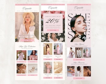 Pink Clothing Boutique Email Marketing Template, MailChimp Newsletter Template, Bridal Template, Ecommerce Canva Email Newsletter