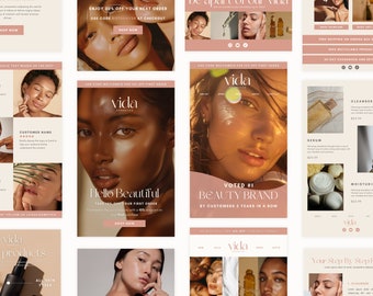 Beige Beauty Wellness Skincare Canva Emai Newsletter Marketing Templates, Medspa Esthetician, Klaviyo Mailchimp Flodesk Ecommerce