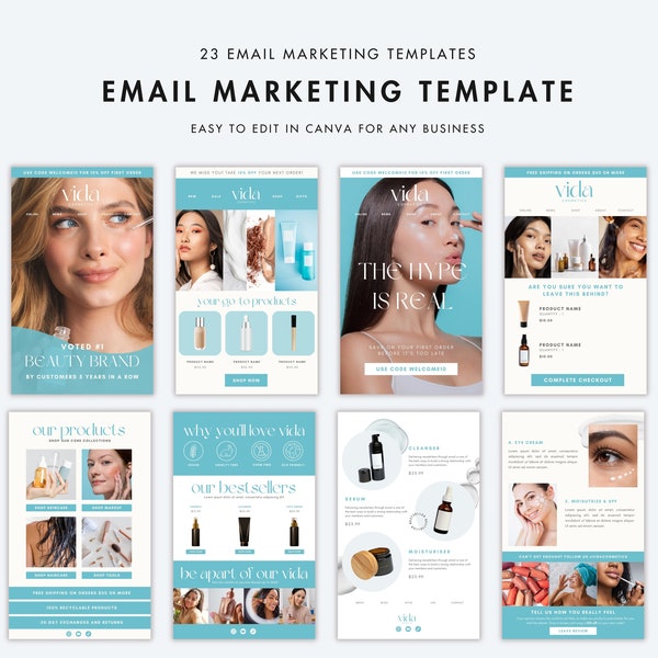 Canva Email Template, Beauty Wellness Skincare Email Templates, Email Marketing, Klaviyo Mailchimp, E-commerce, Newsletter Template, Shopify