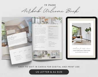 AirBnb Welcome Book Template CANVA, Elegant Airbnb House Guide, Beige and White Airbnb Guidebook,  VRBO Guest Book, Luxury Vacation Rental