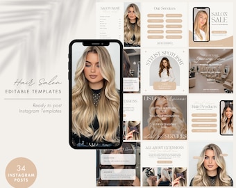 Plantillas de redes sociales de Instagram de peluquería, plantilla de cabello de Instagram, marketing de estilistas, extensiones de cabello de belleza, folleto de clase de cabello