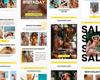 Summer Bikini Swimwear Editable Canva Digital Email Marketing Templates, Email Newsletter Templates, Klaviyo Mailchimp Ecommerce