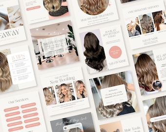 Plantillas de Instagram para estilistas, marketing en redes sociales para salones de belleza, publicaciones de negocios en Canva
