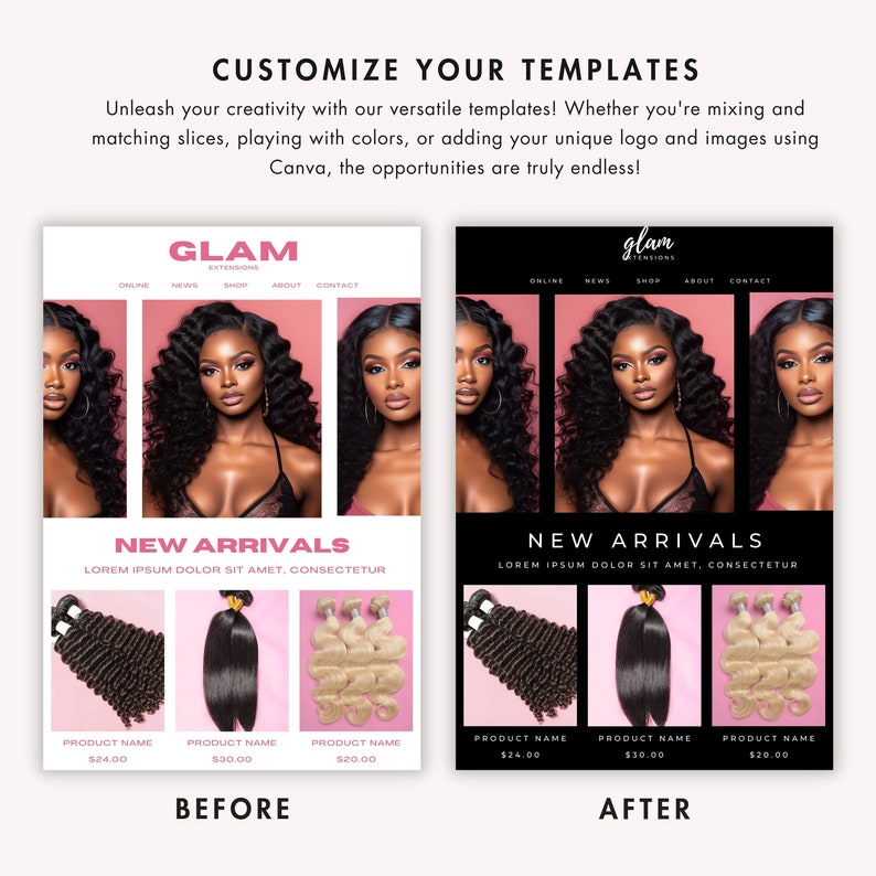 Hair Extensions Makeup Wellness Beauty Ecommerce Email Template | Email Marketing Template | Sale Email Marketing | Email Newsletter Template | Klaviyo Email Template | Mailchimp Email Template | Email Template | Canva Email Template | Email Series