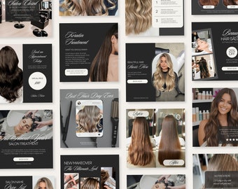 Plantillas de Instagram para redes sociales de peluquería, plantilla de Instagram para cabello, marketing para estilistas, extensiones de cabello, folleto de clases de peluquería