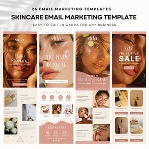 Beige Beauty Wellness Skincare Canva Emai Newsletter Marketing Templates, Medspa Esthetician, Klaviyo Mailchimp Flodesk Ecommerce