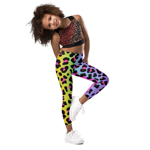 Lisa Frank inspired rainbow leopard print toddler and Kid's Leggings