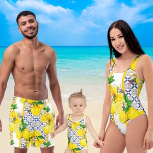 Swimsuit Lemon Italian Inspired Womens One-Piece with Mommy & Me and Couples Matching Options | Summer Swimwear