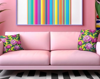 yellow and pink peonies pop art decorative couch or bedroom Polyester Square Pillow various sizes