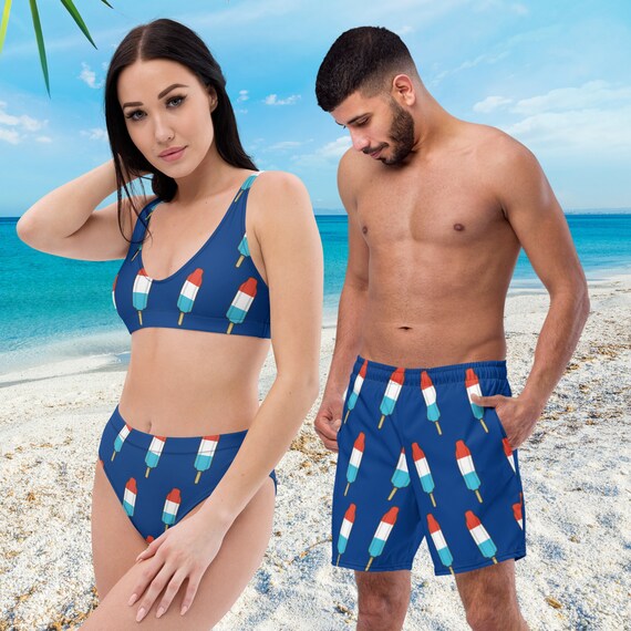 Flag Swim Trunks - Caribbean Mens Beach Shorts - Travel