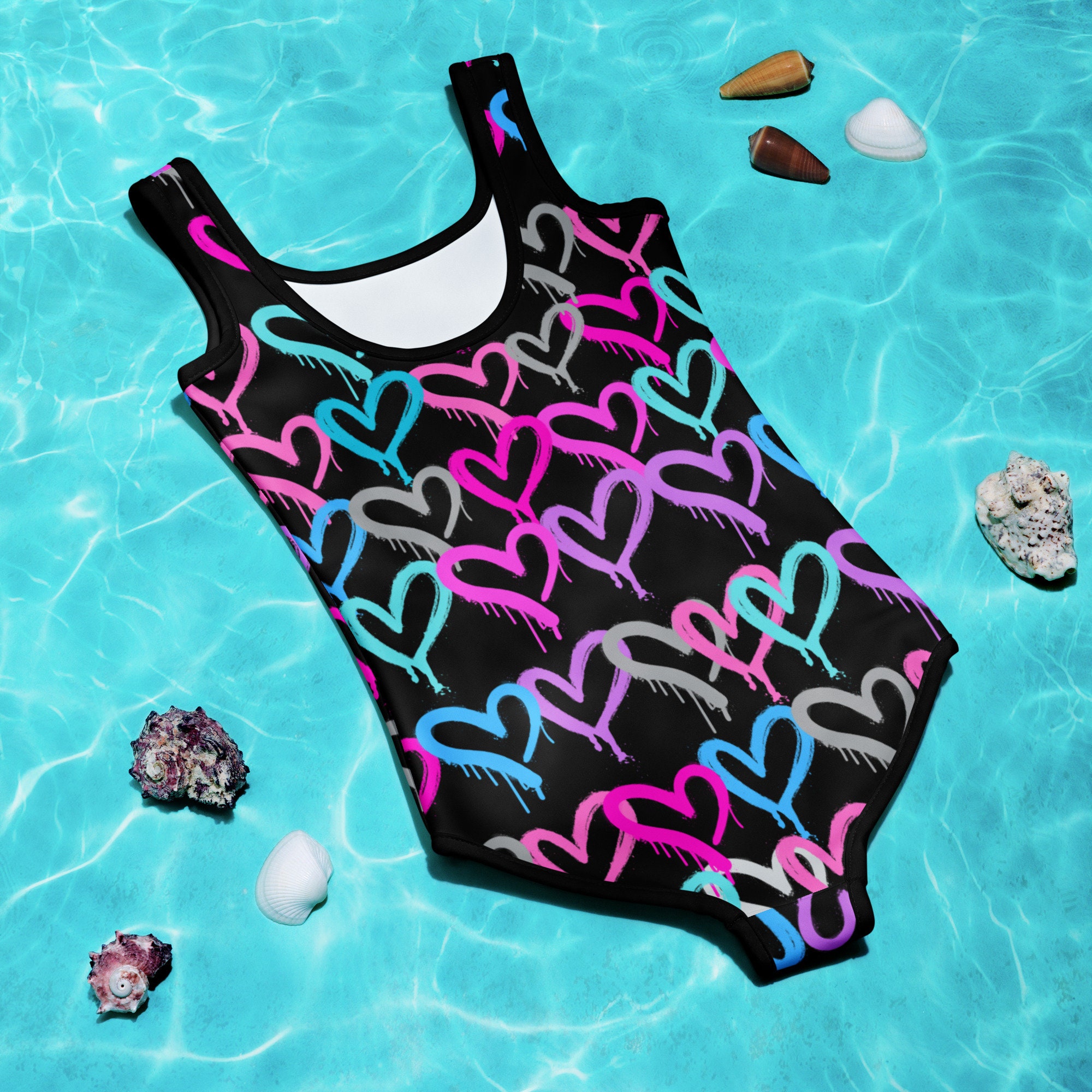 Graffiti Airbrush Love Print One Piece Swimsuite